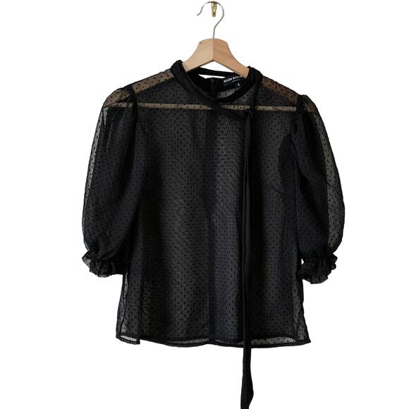 Allen Schwartz Swiss Dot Ruffled Black Blouse S - Picture 2 of 6